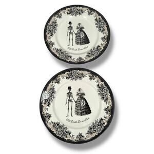 Royal Staffordshire Til Death Do Us Part Skeleton Wedding Dinner Plates Lot of 2